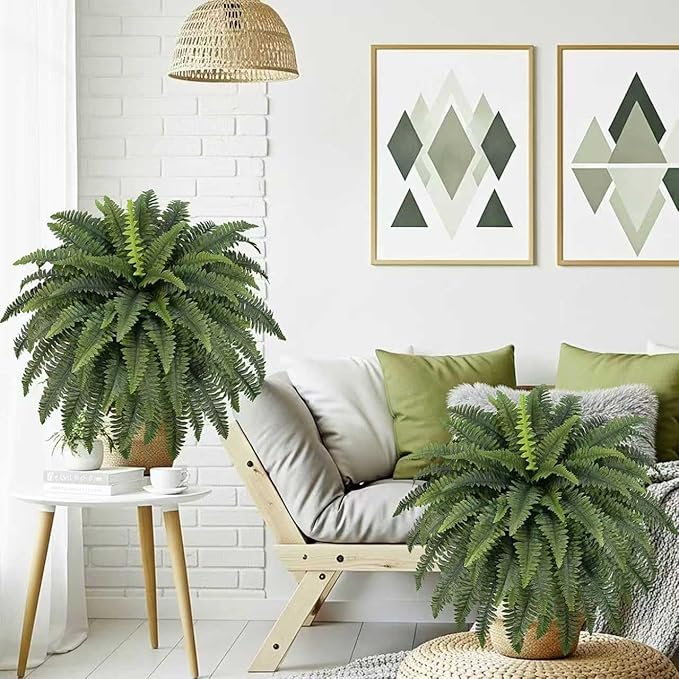 42" Artificial Boston Fern Large Bush Plants, 2 Bundles of Fake Ferns with 65 Fronds for Outdoors Home Decor ForestPrince