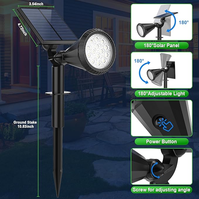 Solar Spot Lights Outdoor Waterproof 180° Adjustable Solar Powered Landscape Lights for Yard 4 Lighting Modes Solar Spotlights for Pathway Garden Outside Wall Pool Porch (2 Pack, Warm White) TadyrealSolarLights
