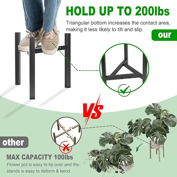 Airpark Plant Stand Indoor Adjustable, Metal Modern Plant Stand, Heavy Duty Stable Plant, Fit 8-12 inch Pots, Number of Items-3, Color-Black (Pot & Plant Not Included) Airpark