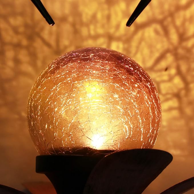 VCUTEKA Solar Lights Outdoor Metal Garden Stake Waterproof Crackle Glass Globe Garden Decor Hummingbird for Pathway, Lawn, Patio, Yard VCUTEKA