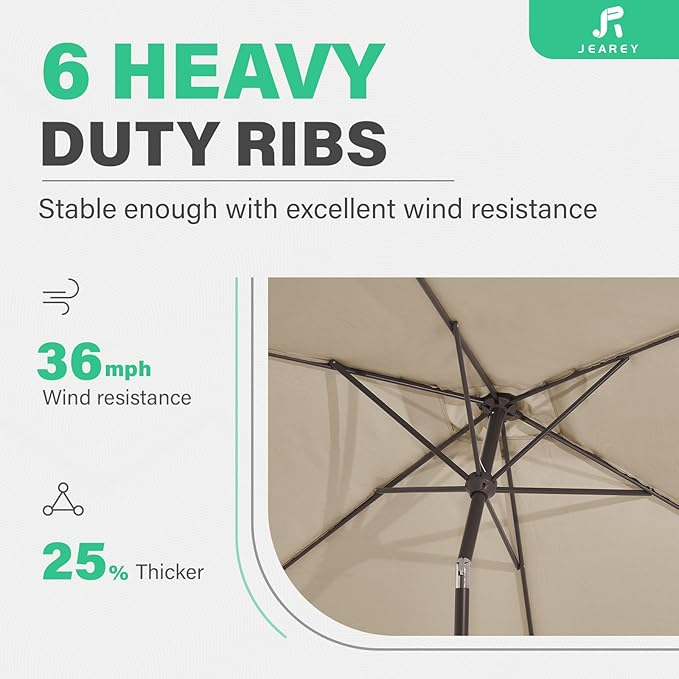 JEAREY 6.5x10 ft Rectangular Patio Umbrellas Rectangle Outdoor Umbrella with Push Button Tilt and Crank, Market Table Umbrella 6 Sturdy Ribs UV Protection for Poolside Garden Backyard Deck, Beige JEAREYOutdoorsCollection