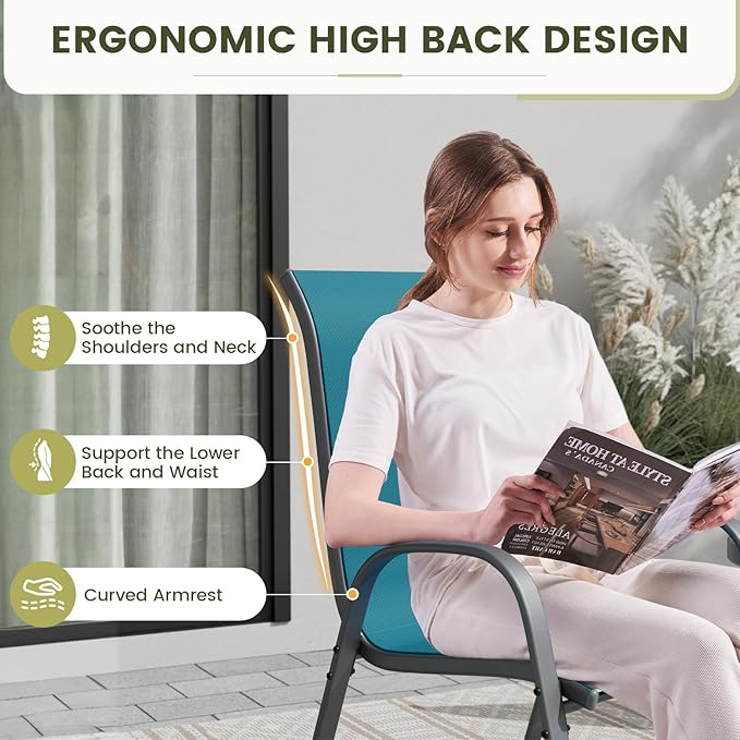 UDPATIO Patio Chairs Set of 8, Stackable Outdoor Dining Chairs with High Back, Breathable Textilene Fabric Outdoor Chair All Weather, 350LBS Capacity for Garden, Backyard (Light Blue) UDPATIO