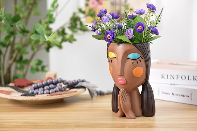 Head Planters, Face Planter Pots for Indoor Plants Funny Succulent Planter Decorative Face Pots for Garden, Office, Living Room, Shelf-Painted & Praying Saysmile