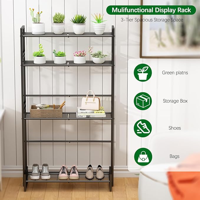 Garden 4 you 4 Tier Stair Style Large Metal Plant Stand Stackable, Garden Display Shelf Flower Pot Holder Storage Organizer Rack for Indoor Home Outdoor Patio Balcony Yard( Black,Rectangle) Garden4you