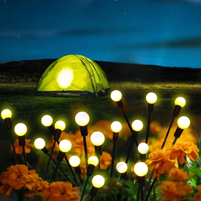 Kohlrabi Solar Garden Lights Outdoor, 10 Pack 80 LED Warm White Firefly Lights Waterproof, Sway by Wind, Solar Wind Swaying Light for Yard Patio Backyard Garden Flower Bed Pathway Decoration KohlrabiDecor