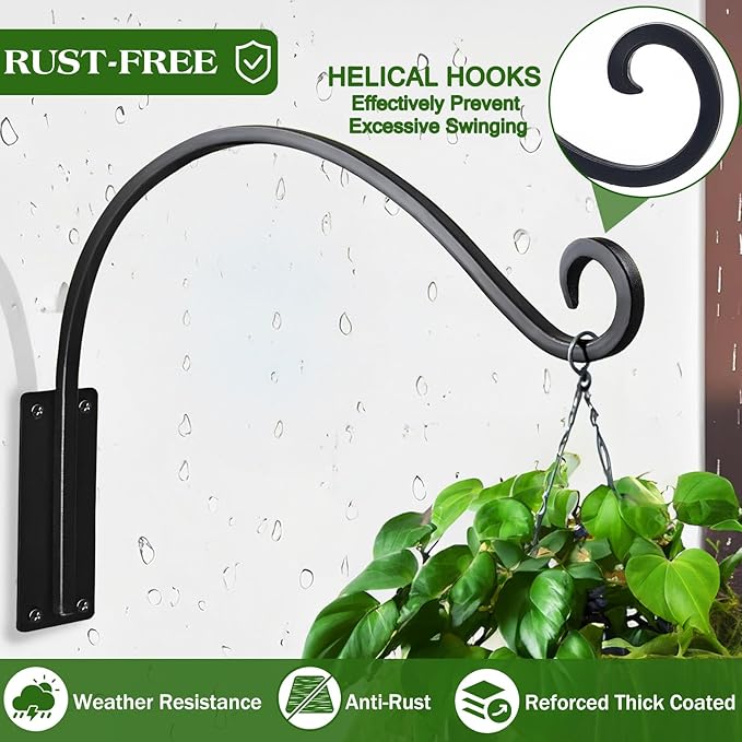 16 Inch Plant Hangers Outdoor 4 Pack,Plant Hanging Hook Bracket for Bird Feeder Hanger,Hanging Plant Hooks for Outside Baskets Lanterns Wind Chimes Outdoor Indoor GESTONE