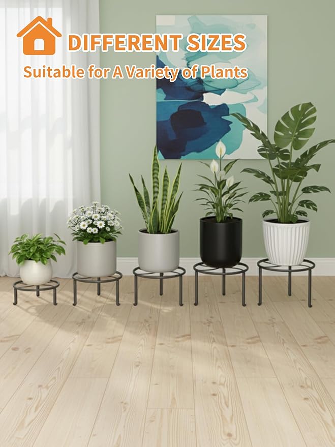 5 Pack Metal Plant Stands Anti-Rust Iron Heavy Duty Potted Holder for Flower Pot Indoor Outdoor Decoration Small Plant Holders for Home Garden Rootora