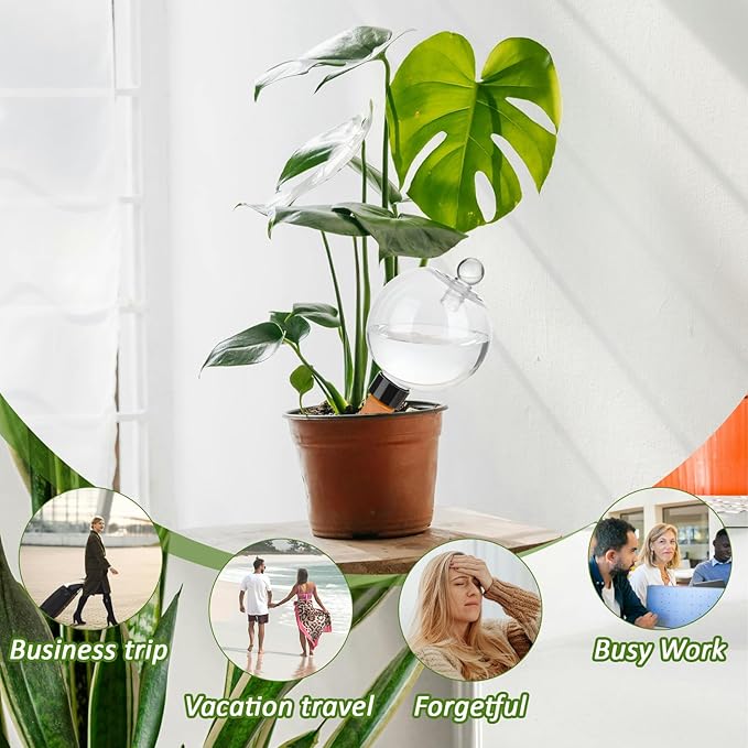 4 Pack 17.5 oz Plant Watering Globes with Covers Self Watering Planter Insert Top Fill Plastic Water Bulbs for Indoor and Outdoor Plants Watering Devices TINSKY