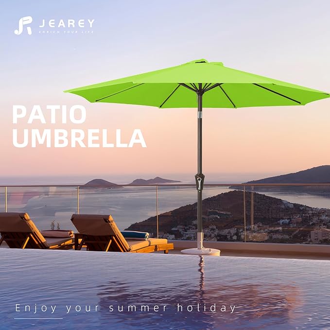 JEAREY 9FT Outdoor Patio Umbrella Outdoor Table Umbrella with Push Button Tilt and Crank, Market Umbrella 8 Sturdy Ribs UV Protection Waterproof for Garden, Deck, Backyard, Pool (Apple Green) JEAREYOutdoorsCollection