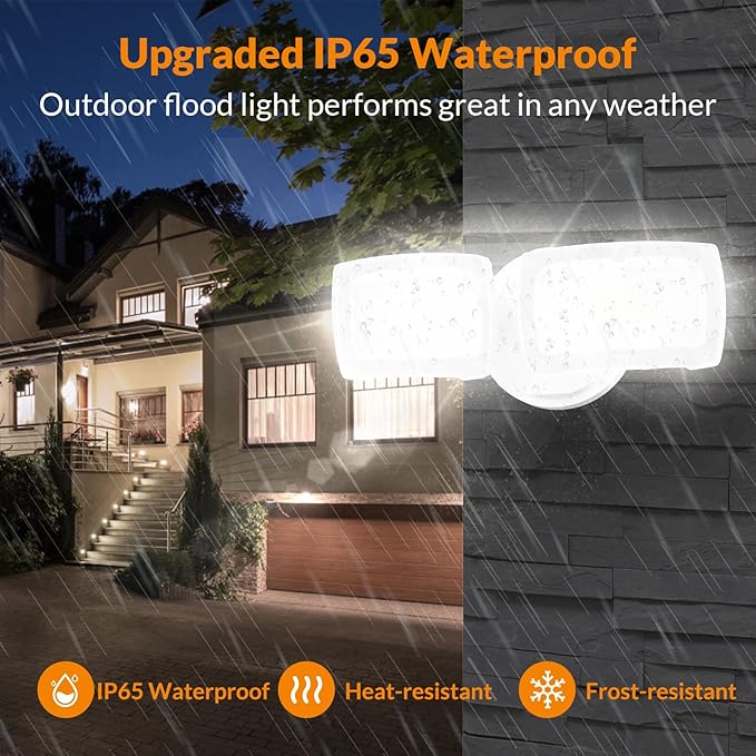 LEPOWER 28W 3000LM LED Security Flood Light Outdoor, Switch Controlled Aluminum Security Light, 2 Adjustable Heads, 5500K Daylight, IP65 Waterproof, Wet Location for Patio, Garden, Yard Lights LEPOWER