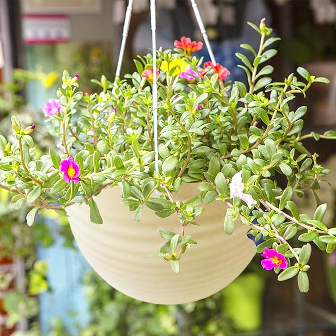 7 Pack 8 Inch Plastic Self-Watering Hanging Planters,Colorful Garden Flower Plant Pot Container Baskets with Drainer Chain for Indoor Outdoor Use,7 Colors Cshangzei