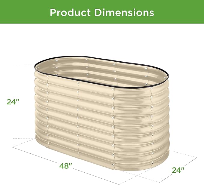 Best Choice Products 4x2x2ft Outdoor Metal Raised Garden Bed, Oval Deep Root Planter Box for Vegetables, Flowers, Herbs, and Succulents w/ 101 Gallon Capacity, Rubber Edge Guard - Beige BestChoiceProducts