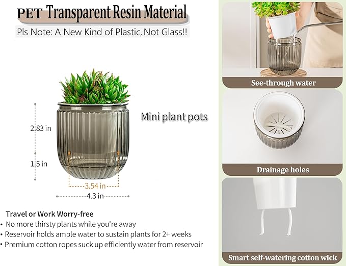 Melphoe Self Watering Pots for Indoor Plants Planter, 4.3 Inch 2 Pack Planters Self Watering Plant Pots for Flower, Houseplants, Succulent, African Violets and Cactus with Drainage Melphoe