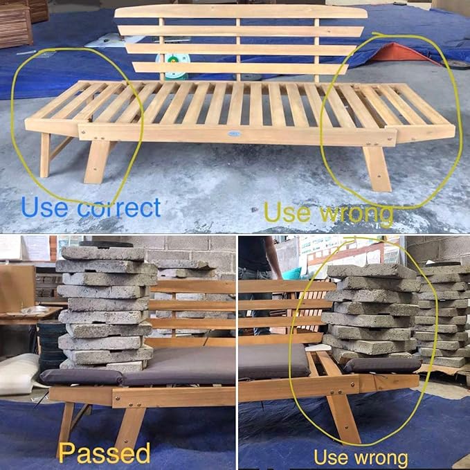 Tangkula Acacia Wood Patio Convertible Couch Sofa Bed with Adjustable Armrest, Outdoor Daybed with Cushion & Pillow, Turquoise & Navy Cushion Cover Sets, Folding Chaise Lounge Bench Ideal for Porch TANGKULA