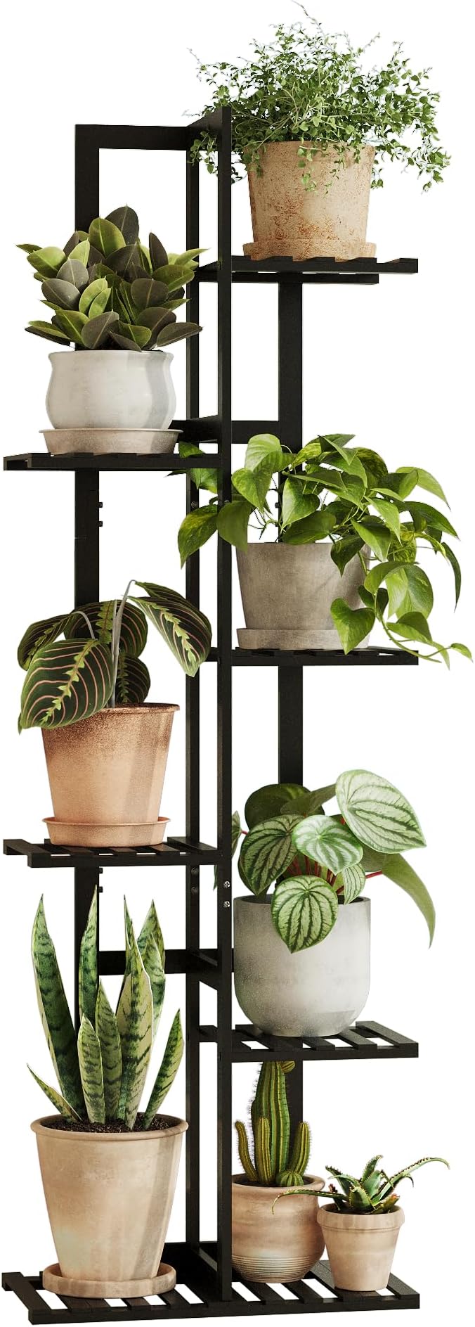 Bamworld Bamboo Plant Stand Indoor 6 Tiered Plant Shelf Outdoor Corner Plant Rack for Multiple Plants Flower Stand Plant Holder for Living Room Bedroom Balcony Patio Garden 48 Inch Black Bamworld