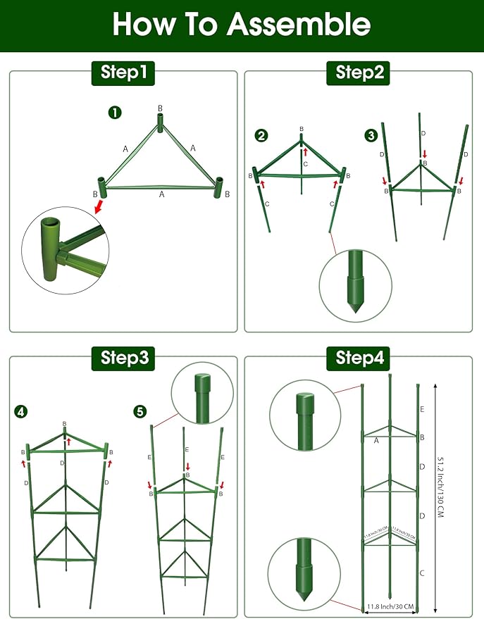 Tomato Cage for Garden,6 Pack Tomato Trellis for Raised Garden Bed Height Adjustable Up to 51.2inch Tomato Plant Support Stakes for Climbing Plants Vegetables Fruits Flowers(Extra Bold) GrowYourGreenParadise