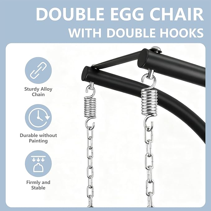 SWITTE Double Hanging Egg Chair with Stand, Outdoor Patio 2 Person Wicker Hammock Swing Chairs with Cushion Loveseat for Indoor Bedroom, Lawn, Garden-Beige SWITTE