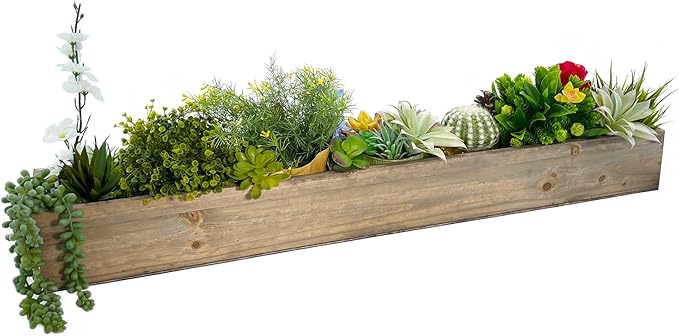 CYS EXCEL Rectangle Wood Planter Box with Removable Plastic Liner (H:4" Open:34"x5") | Multiple Size Choices Wood Rectangular Planter | Indoor Decorative Window Box CYSEXCEL%C2%AE