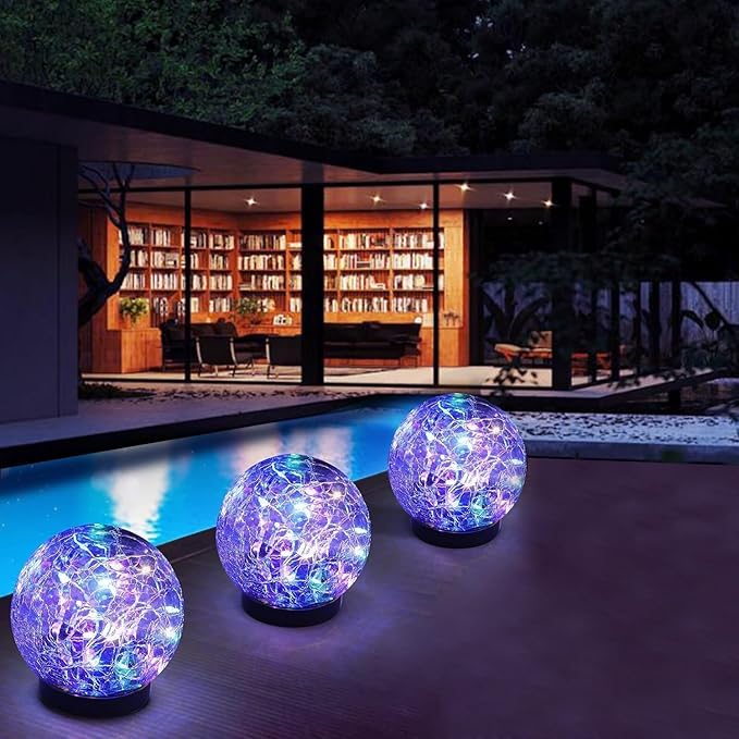 Solar Garden Lights Outdoor Waterproof, 4 Pack 30 LEDs Cracked Glass Ball Light, Ground Landscape Garden Decor, Solar Globe Decorative for Pathway/Patio/Lawn/Yard (Multicolor, 3.9") SyouHome