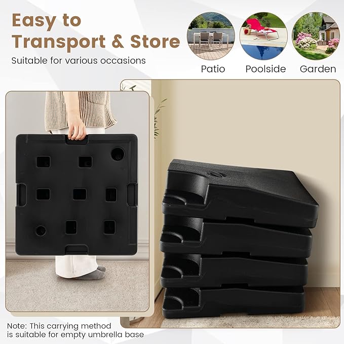 Tangkula 4-Piece 20L Cantilever Offset Patio Umbrella Base, 284 Lbs Heavy-Duty Water & Sand Filled Umbrella Stand, Square Weighted Plate Set with Easy-Fill Spouts, Black TANGKULA
