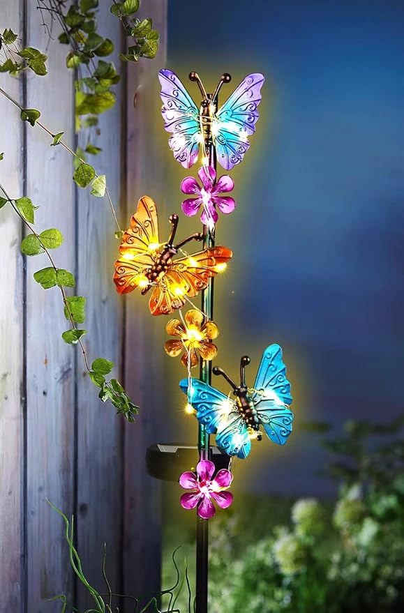 Solar Lights Outdoor Waterproof Garden Butterfly Light Decorative Solar Stake Lights with Butterflies Decor for Garden Yard Lawn Patio Pathway(2 Pack) YHSOLAR