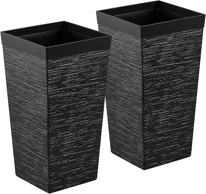 VEVOR Set of 2 Tall Planters for Outdoor Plants 23 inch, Black Tall Planter for Indoor Plants, Modern Planters for Front Porch Patio Balcony, Plant Container Flower Pots with Built-in Drainage VEVOR