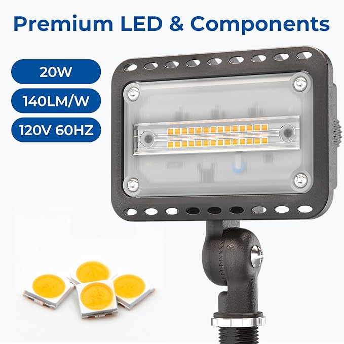 CINOTON 20W LED Flood Lights Outdoor, IP65 Waterproof Exterior Security Wall Lights with 180°Knuckle, 2800LM 120V Outside Aluminum Lighting Fixture for Patio Porch Barn Garage 5000K 2 Pack, UL Listed CINOTON