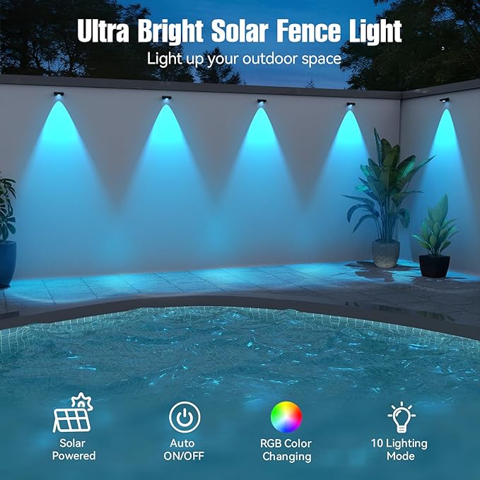 Solar Led Wall Light,Rgb Color Changing Spotlight - Waterproof Outdoor Garden Path Lighting Patio Fence Lights,10 Modes Auto On/Off,Ip44 Abs Material,No Wiring Needed For Yard & Courtyard (12 P) ZSYIQIXI