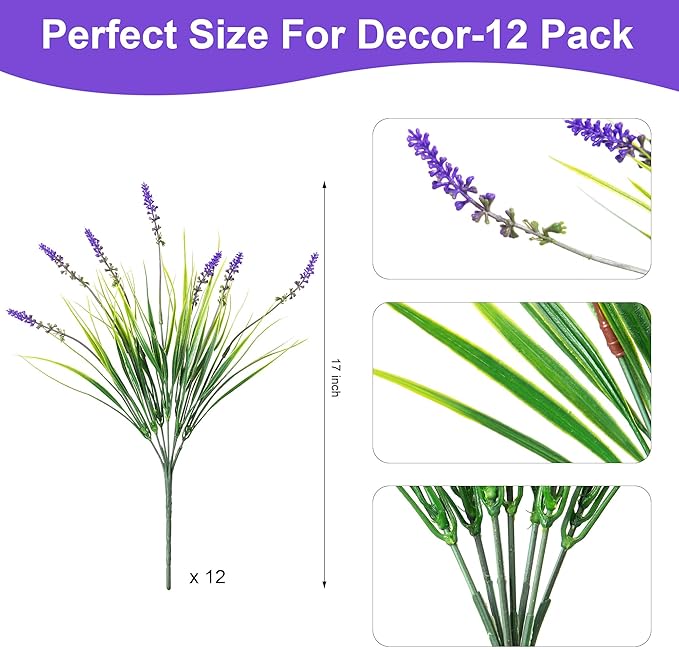 Artificial Faux Plants Flowers for Outdoor Decorations, Fake Monkey Grass for Outside Porch Patio, No Fade Realistic Greenery Plant, UV Resistant Artificial Shrubs for Courtyard Window Garden Ammyoo