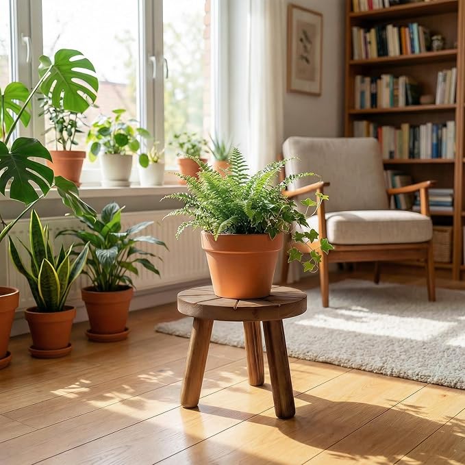 Delma Wood Plant Stands Indoor, 5-Pack Single Plant Stand for 6-12 Inch Pots, Mid-Century Modern Plant Stool, Tall Plant Stand for Large Plants for Living Room, Balcony, Office (Dark Brown, 5-Pack) Delma