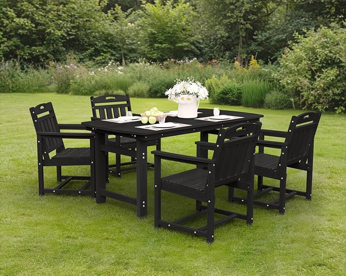 Ciokea HDPE Outdoor Patio Dining Chairs Set of 2, All-Weather Porch Chair with Wide Seat, Durable Outdoor Furniture for Backyard, Garden, Lawn & Poolside, Black CIOKEA