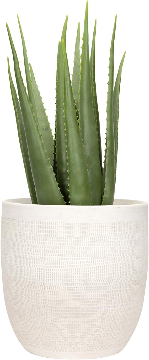 Creative Co-Op Large Matte White Embossed Stoneware Planter CreativeCo-Op