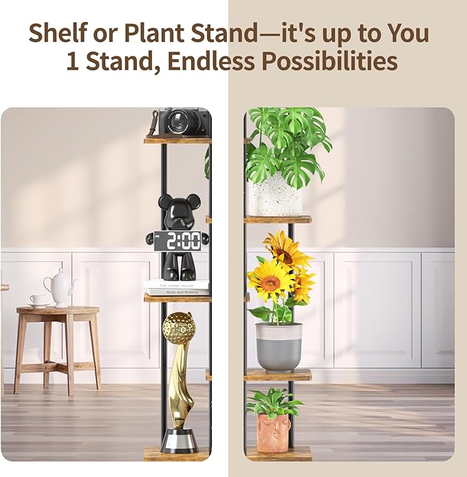 LASZOLA Black 5 Tier Wood Tall Plant Stand Indoor with Grow Lights, Large Heavy Duty Vertical Corner Rack for Multiple Planter, Sturdy Metal Rustic High Flower Shelf Holder Organizer for House Patio LASZOLA