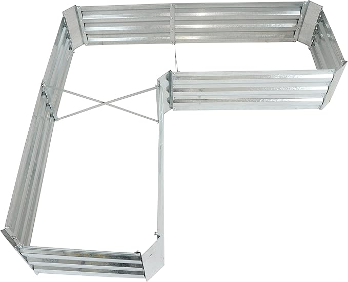 Sunnydaze 11.75" H Raised Metal Garden Bed - Galvanized Raised Garden Bed Outdoor for Vegetables and Flowers - Silver - L-Shaped SunnydazeDecor