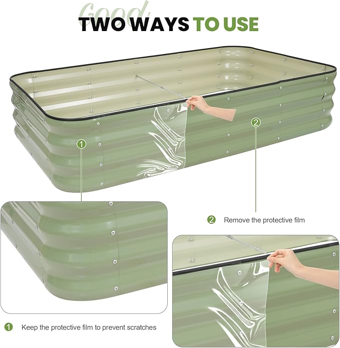 G GOOD GAIN 4-in-1 Adjustable Raised Garden Bed Kit | Galvanized Planter Boxes for Vegetables, Flowers | 12" Tall, Multiple Sizes (5x3x1ft, 4x4x1ft, 6x2x1ft, 7x1x1ft) | Outdoor Metal Raised Bed, Green GGOODGAIN