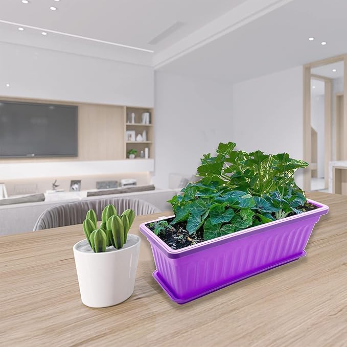4 Packs 17 Inch Rectangular Window Flower Box Planter with Tray for Balcony, Windowsill, Garden Rootora