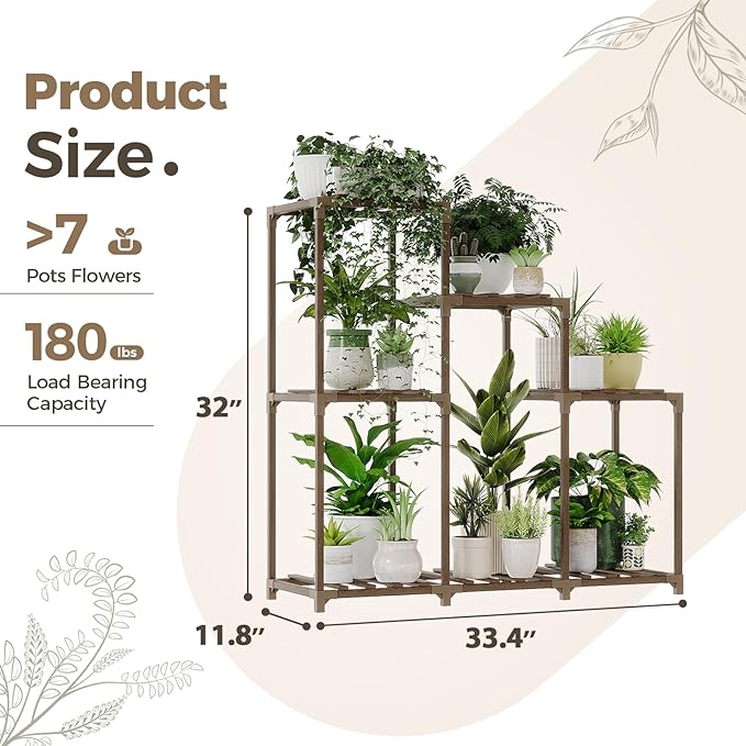 Bamworld Plant Stand Indoor Wood Plant Shelf Outdoor Tiered Plant Rack for Multiple Plants Upgrade 3 Tiers 7 Potted Ladder Plant Holder Plant Table for Mulitiple Pots Boho Decor Home Decor for Window Balcony Living Room Gardening Gifts Bamworld