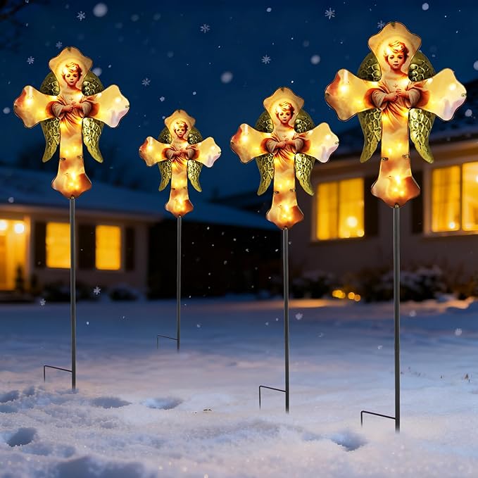 Solar Little Angel, Child Cross Garden Lights for Graves - Angel Wing Memorial Decor, Waterproof Cemetery Solar Stake Lights for Easter, Patio, Yard - Sympathy Gifts for Loved Ones1. Rootora