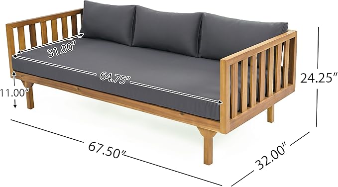 Merax Outdoor Acacia Wood Conversation Set - Patio 3-Seat Loveseat Sofa w/Coushion and Round Coffee Table for Backyard, Lawn, Balcony, Teak+Dark Gray Merax
