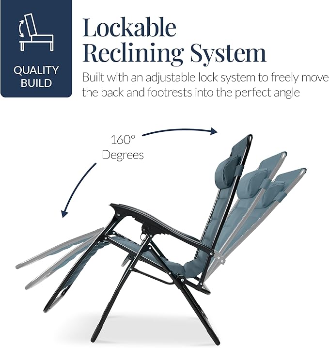 Best Choice Products Oversized Padded Zero Gravity Chair, Folding Outdoor Patio Recliner, XL Anti Gravity Lounger for Backyard w/Headrest, Cup Holder, Side Tray, Polyester Mesh - Slate Blue BestChoiceProducts