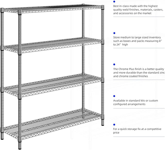 2800 LBS 59" W 4 Tier Storage Shelves Rack Metal Wire Shelving Unit, Storage Standing Shelf Organizer for Laundry Bathroom Kitchen Pantry Garage Utility Room, Chrome 17.7" D x 59.1" W x 70.4" H MEIGAOPLASTICANDMETALHKCOLIMITED