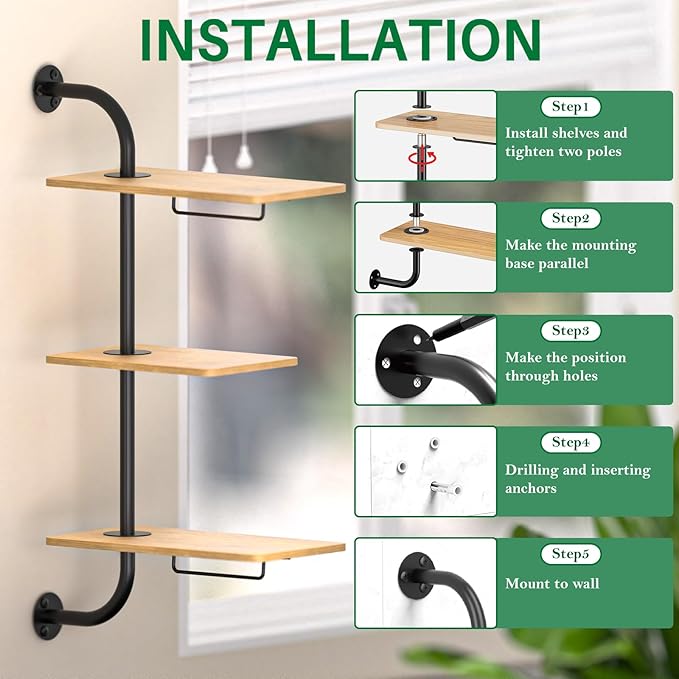 YUOROS Window Plant Shelves, 3-Tier Rotating Plant Shelf Stand, Indoor Metal Wall Plant Holder YUOROS