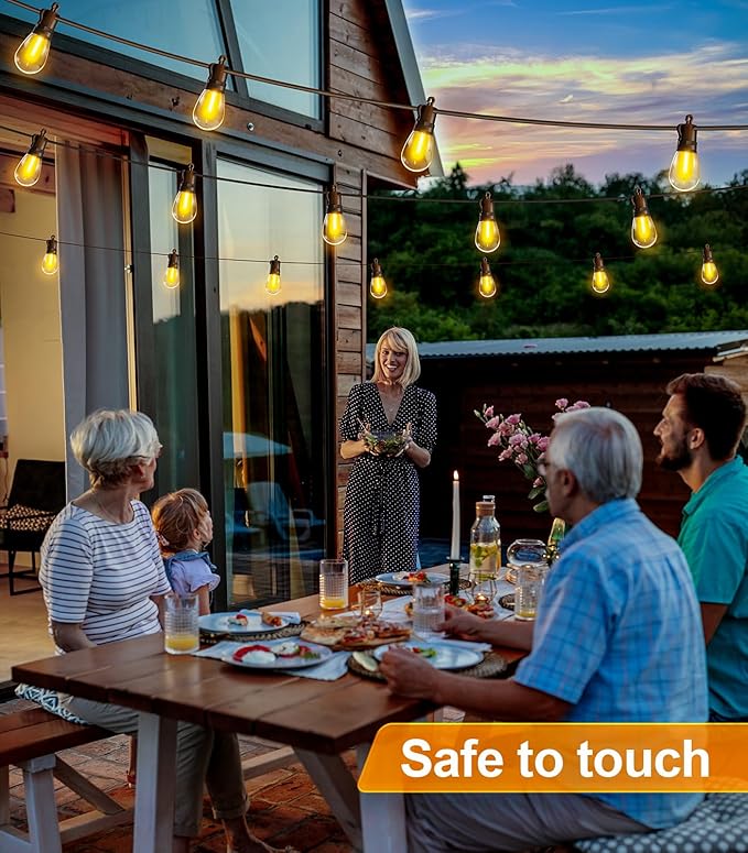 Outdoor String Lights Patio LED Light Outside - 60M IP65 Waterproof 58+2 S14 LED 200ft Porch Lighting Rootora