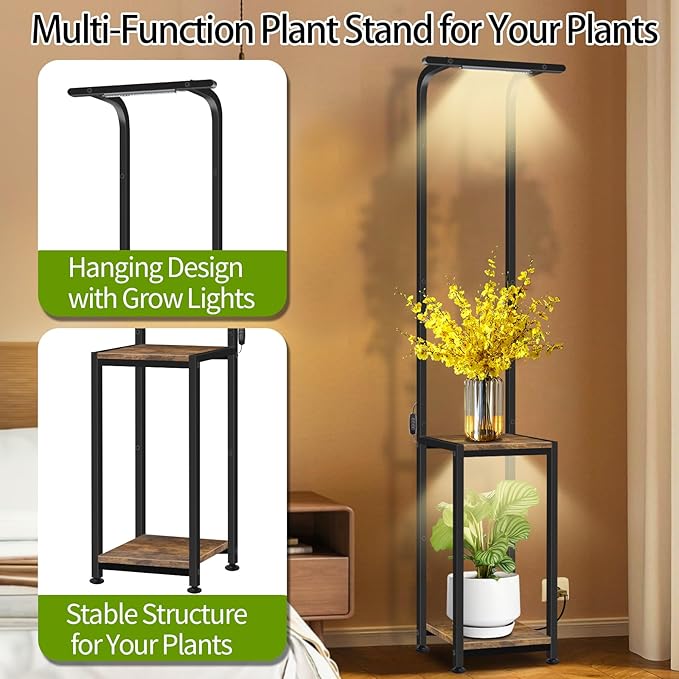 Plant Stand Indoor with Grow Lights, Hanging Plant Stand Plant Shelf Indoor, 65'' Tall Plant Stands Plant Holders for Indoor Plants, Living Room, Bedroom, Balcony Rootora