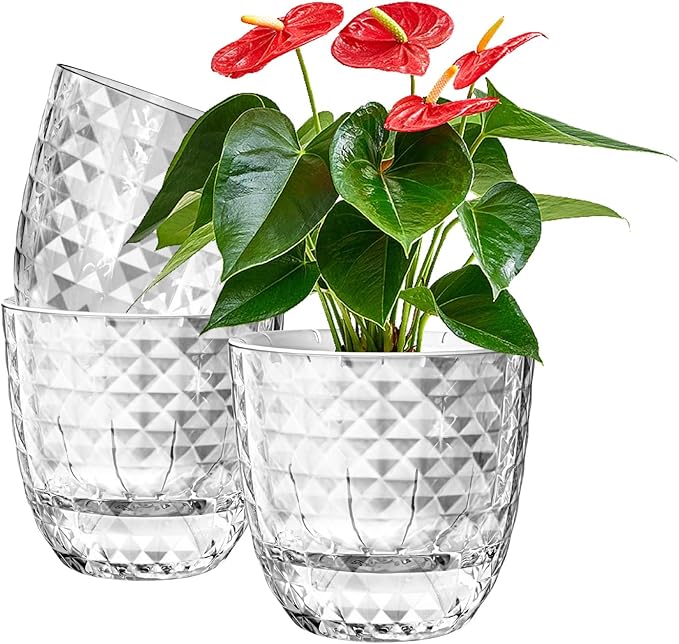 Self Watering Pots for Indoor Plants, Flower Pots, Self Watering Plant Pot-3pcs 6inch Clear Etvski