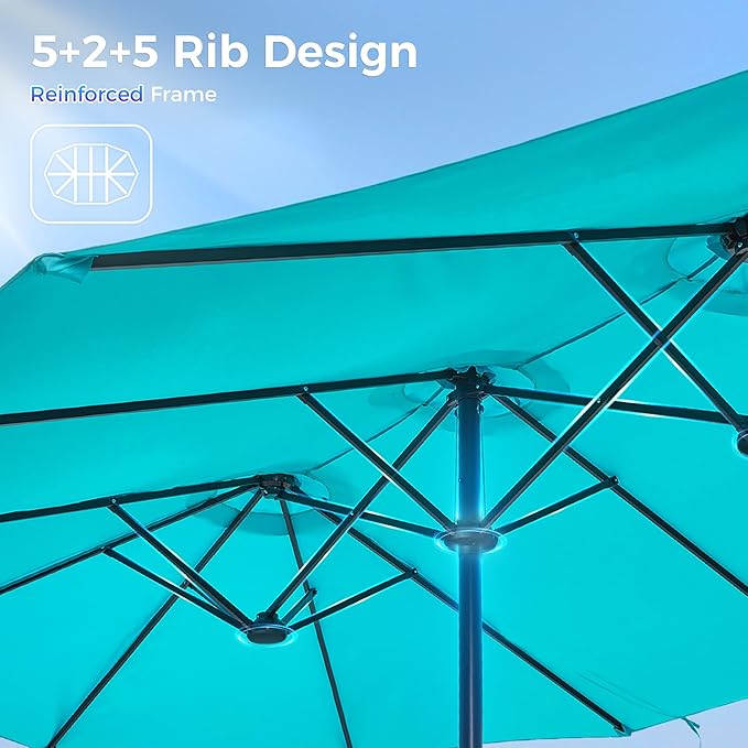 SUPERJARE 13FT Outdoor Umbrella for Patio, Double sided Pool Umbrellas with Fade Resistant Canopy, Large Table Umbrella for Deck, Market, Backyard - Light Blue SUPERJARE