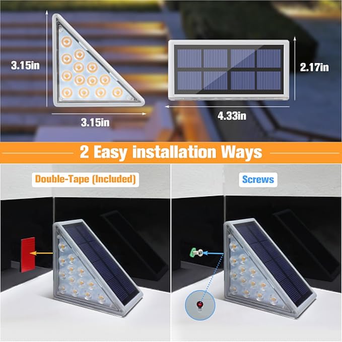 VOLISUN Solar Stair Lights 16 Pack, Solar Step Lights Waterproof IP67, Outdoor Step Light with 13 LEDs, Outdoor Lighting Decor for Yard Stair, Patio, Front Step, Front Porch and Deck(Cool White) VOLISUN