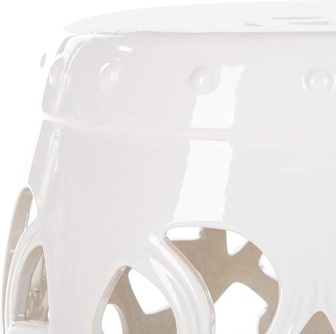 Safavieh Castle Gardens Collection Imperial Vine Antique White Glazed Ceramic Garden Stool SAFAVIEH