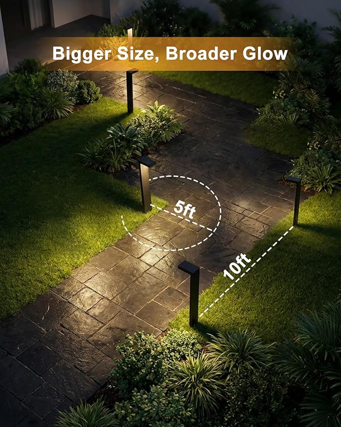 Low Voltage Landscape Lights, 2 Pack Outdoor LED Pathway Light, Wired Path Lighting for Walkway, Garden, IP65 Waterproof, 400LM, 4000K, Modern Cast-Aluminum, Black Lawyettle