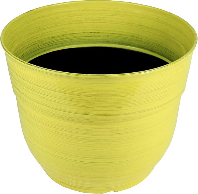 Garden Elements Indoor/Outdoor Glazed Brushed Happy Plastic Planter, Large, Bright Yellow, 15" (Pack of 2) GardenElements